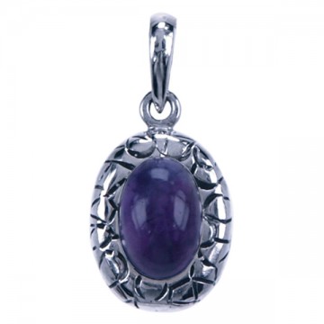 38706 amethyst hanger zilver ovaal bewerkt strepen