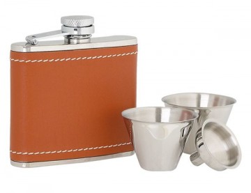 St80 hipflask bruin leer giftset